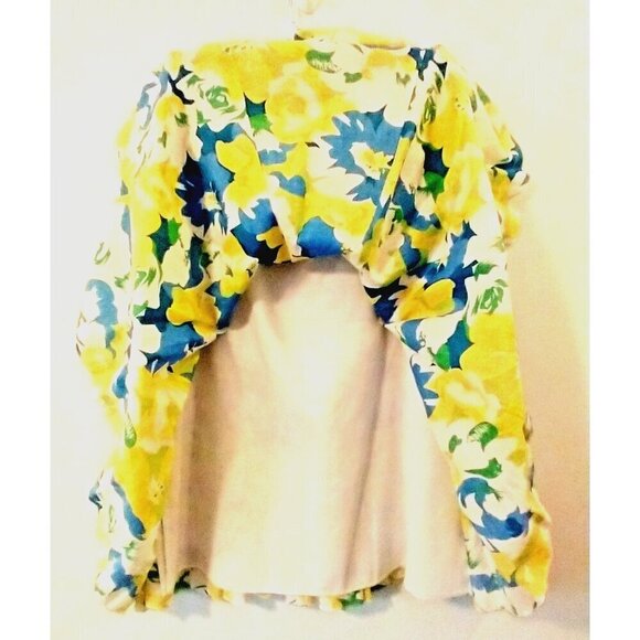 Focus Lifestyle Midi Skirt Blue Yellow Floral Lined Cotton - Size 12 NWT - Picture 3 of 8
